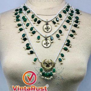 Pearls Beaded Multilayers Bib Necklace, Handmade Three Layers Bib Necklace,